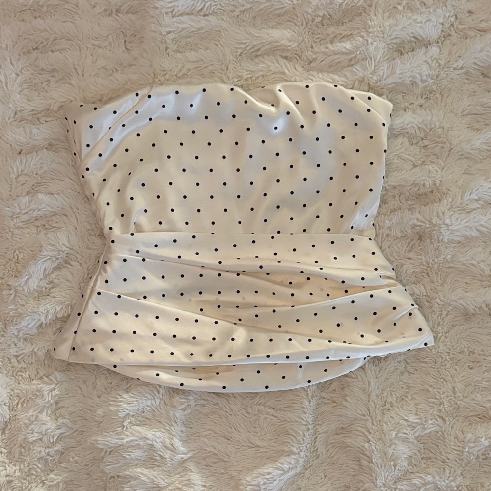 Lucy in the Sky Cream and Black Polka Dot Strapless Blouse